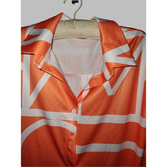 Orange and White Button Down Assymetrical Midi Shirt Dress - size M - Picture 3 of 7